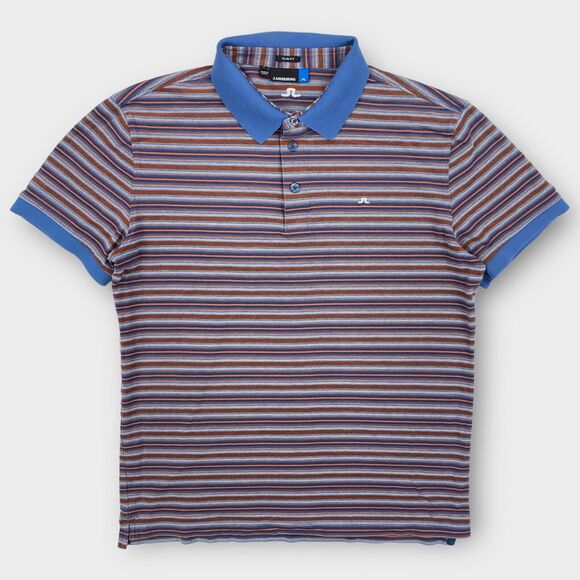 $115 J Lindeberg Polo Shirt Mens Large Striped Dev Slim Lux Pique Logo Golf - Picture 2 of 9